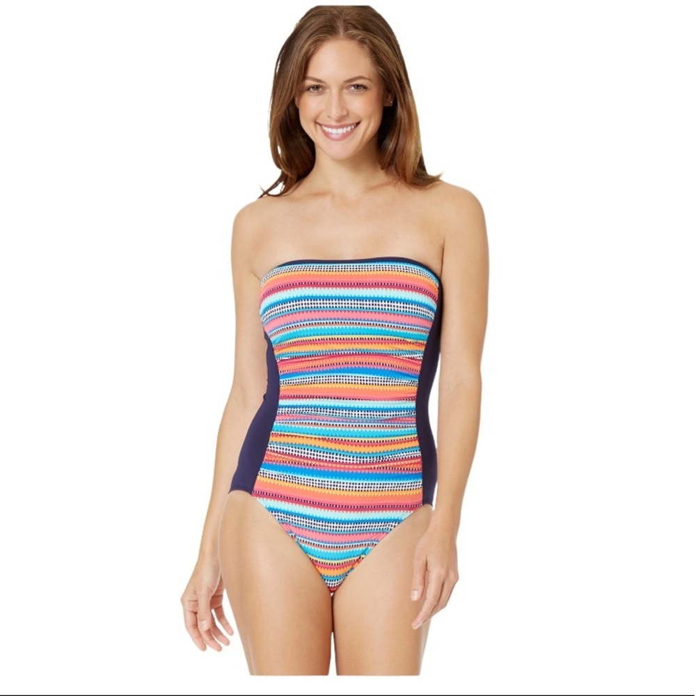 NEW Anne Cole One Piece Swimsuit Rainbow Colorful Strapless Modest Modern Size 6